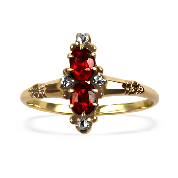 PAGE Estate Ring Estate 14K Two-Toned Gold Victorian Navette Garnet & Diamond Ring