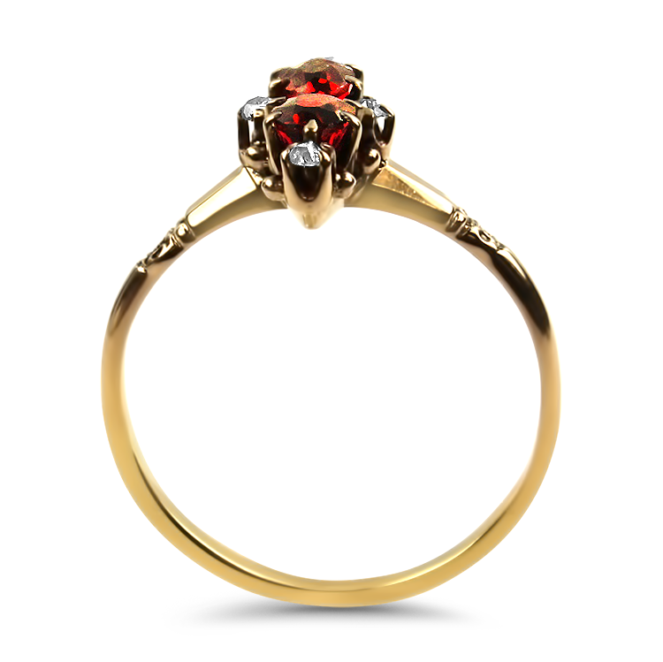PAGE Estate Ring Estate 14K Two-Toned Gold Victorian Navette Garnet & Diamond Ring