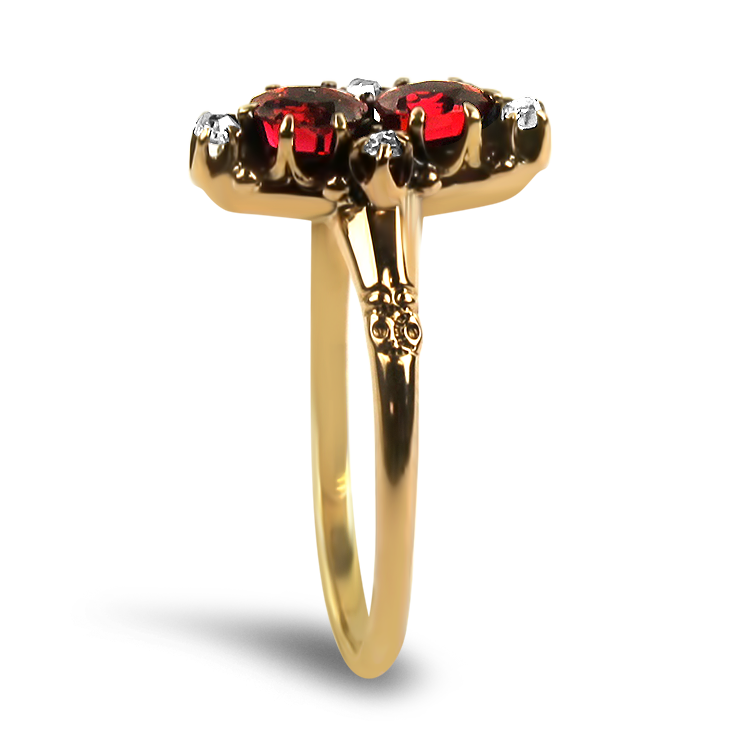 PAGE Estate Ring Estate 14K Two-Toned Gold Victorian Navette Garnet & Diamond Ring