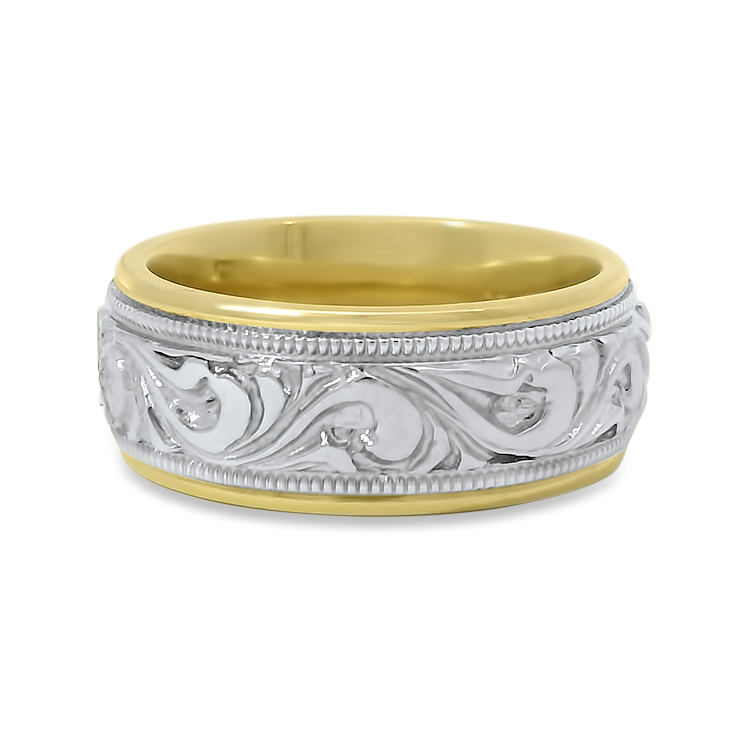 PAGE Estate Ring Estate 14k White and Yellow Gold Scroll Band