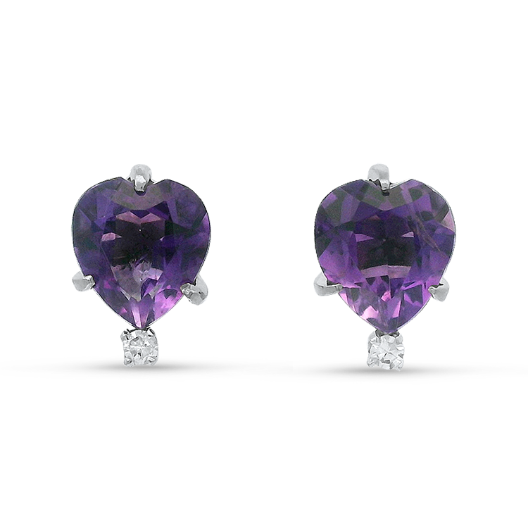 PAGE Estate Earrings Estate 14K White Gold Amethyst & Diamond Heart Earrings