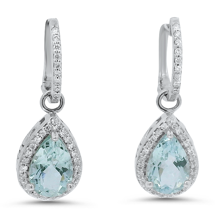 PAGE Estate Earrings Estate 14K White Gold Aquamarine & Diamond Convertible Drop Earrings