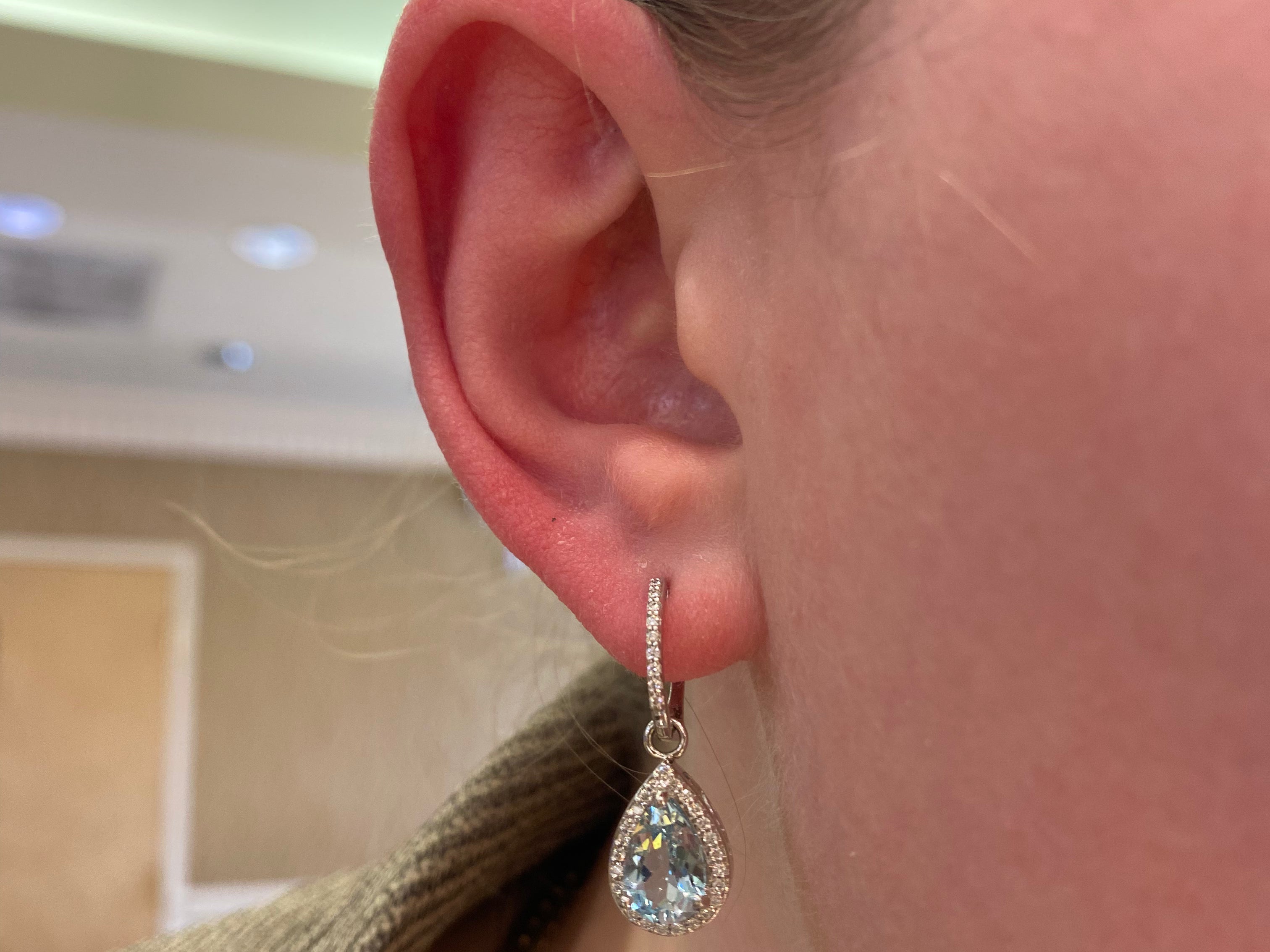 PAGE Estate Earrings Estate 14K White Gold Aquamarine & Diamond Convertible Drop Earrings