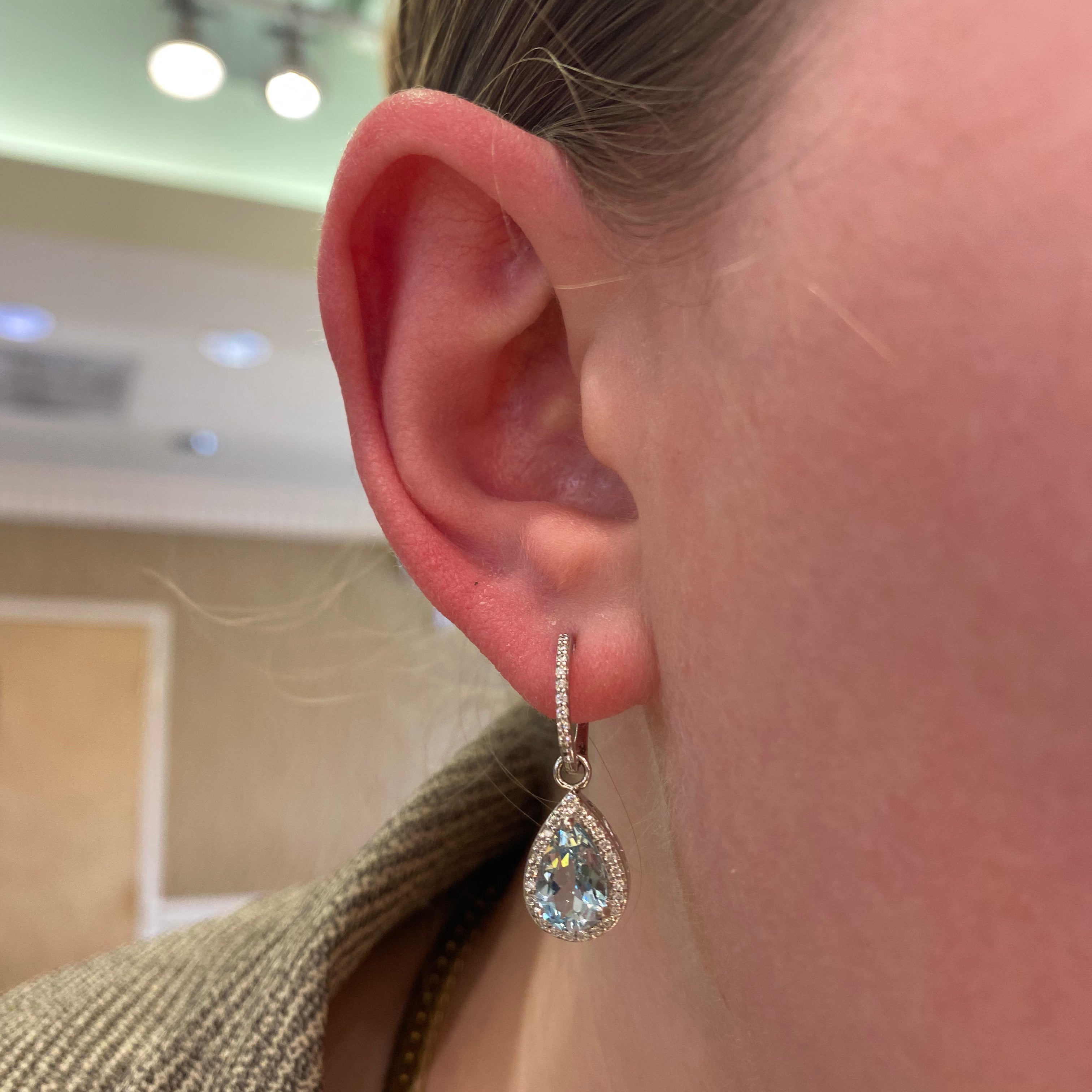 PAGE Estate Earrings Estate 14K White Gold Aquamarine & Diamond Convertible Drop Earrings