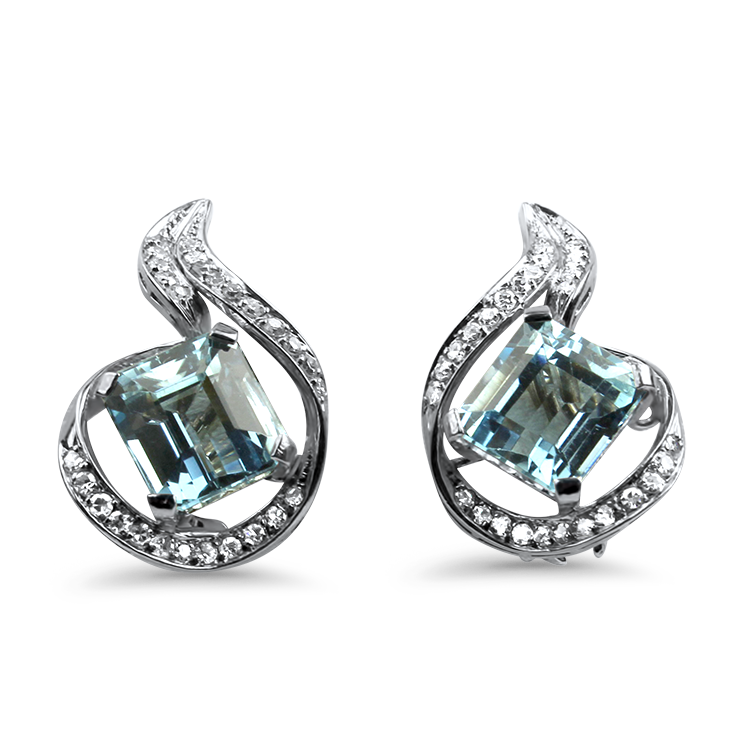 PAGE Estate Earring Estate 14k White Gold Aquamarine & Diamond Stud Earrings