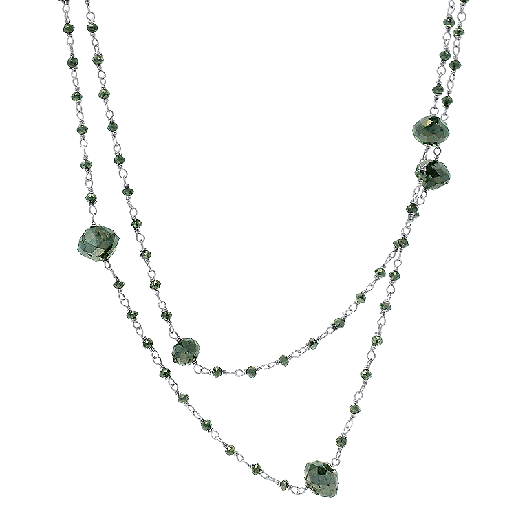 PAGE Estate Necklaces and Pendants Estate 14K White Gold Black Diamond Rondelle-Bead Beaded Necklace, 36"