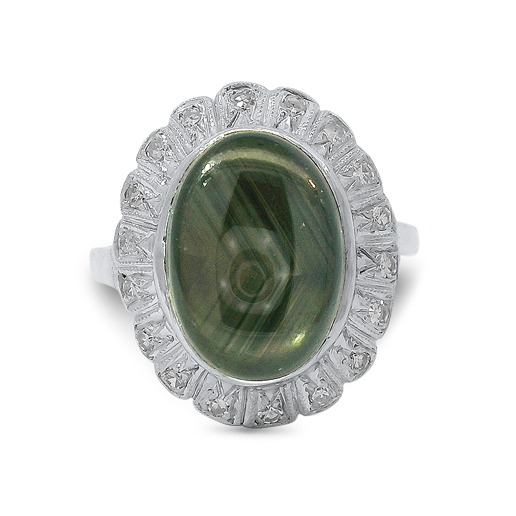PAGE Estate Ring Estate 14K White Gold Black Star Sapphire & Diamond Ring 9