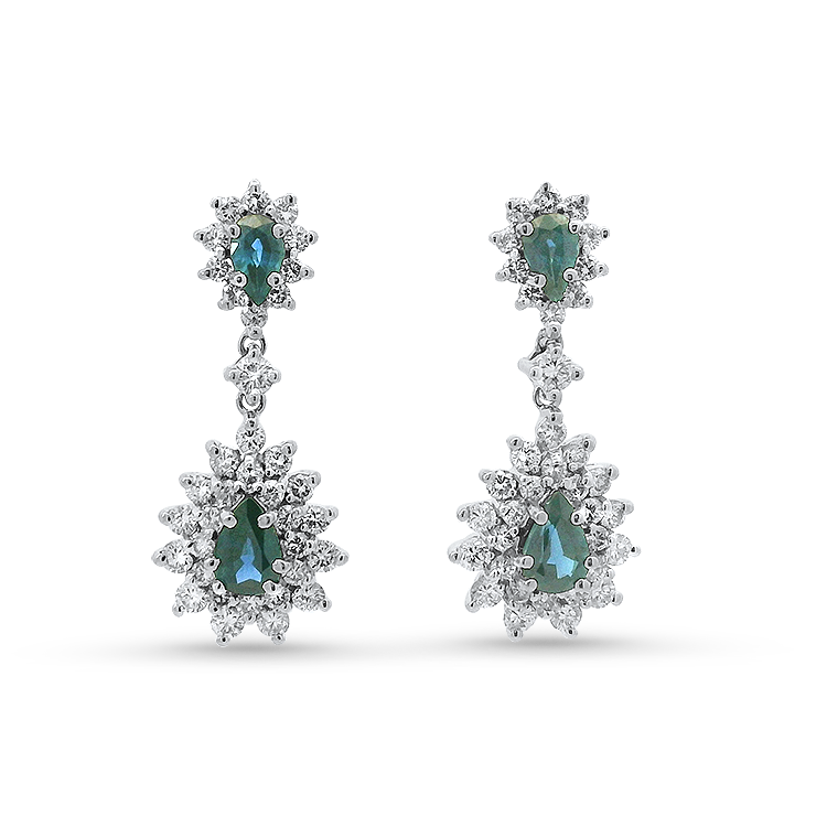 PAGE Estate Earring Estate 14k White Gold Blue Sapphire and Diamond Drop Earrings