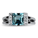 PAGE Estate Ring Estate 14K White Gold Blue Topaz & Diamond Ring 6.5