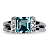 PAGE Estate Ring Estate 14K White Gold Blue Topaz & Diamond Ring 6.5