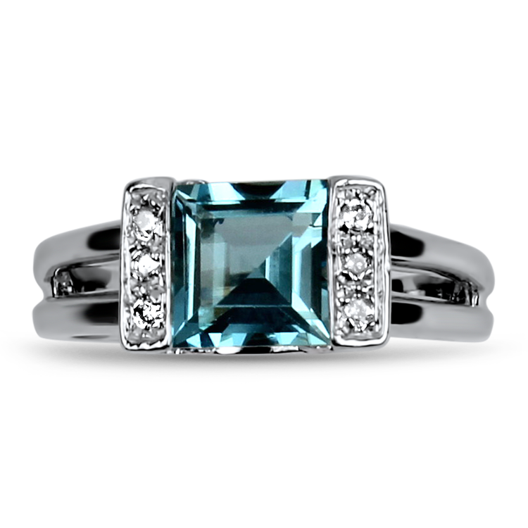 PAGE Estate Ring Estate 14K White Gold Blue Topaz & Diamond Ring 6.5