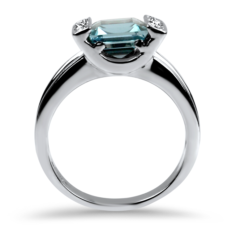 PAGE Estate Ring Estate 14K White Gold Blue Topaz & Diamond Ring 6.5