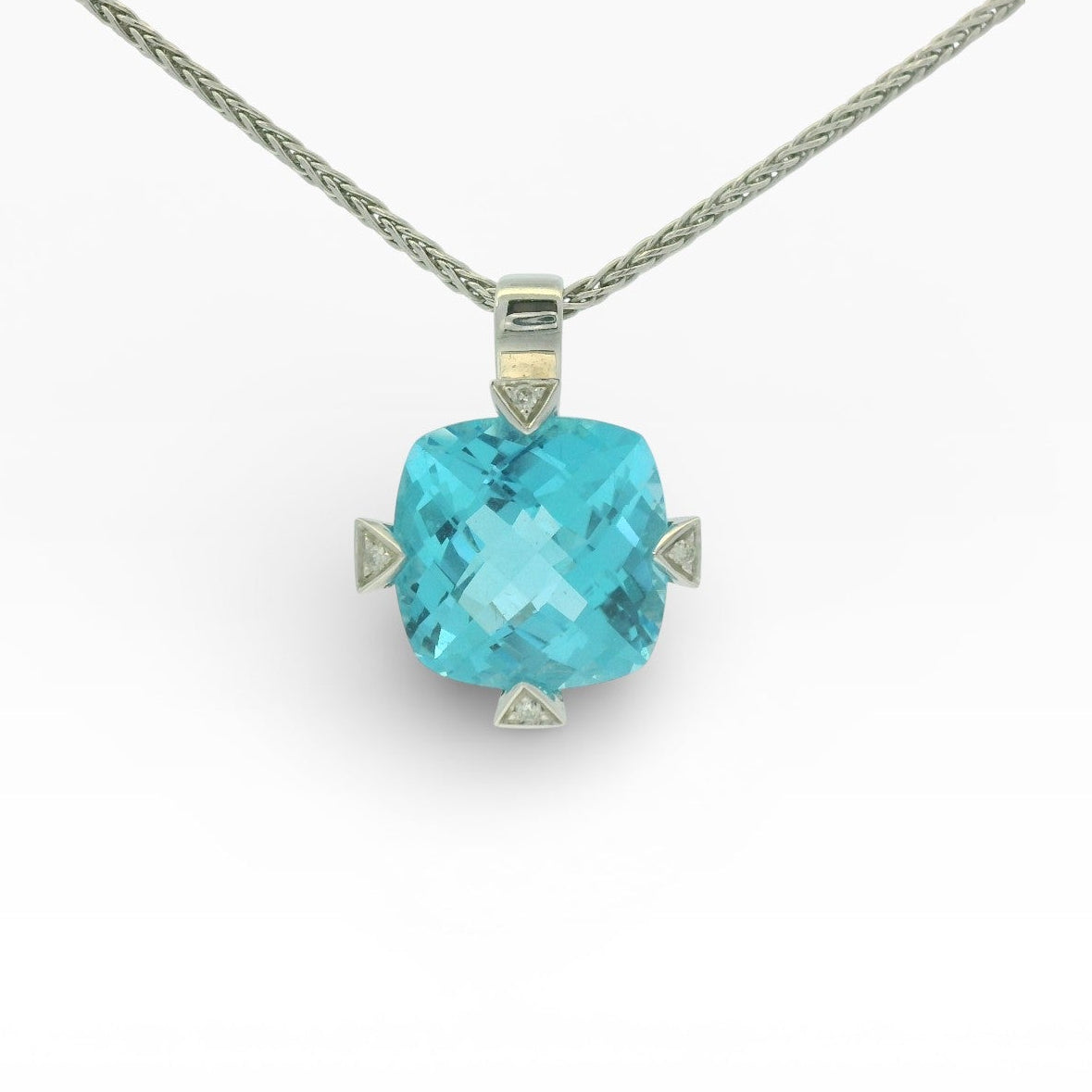 PAGE Estate Necklaces and Pendants Estate 14K White Gold Cushion-Cut Blue Topaz & Diamond Necklace