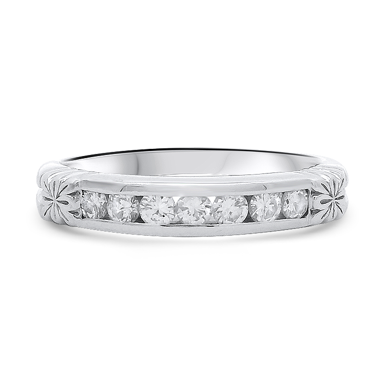 PAGE Estate Wedding Band Estate 14k White Gold Diamond Channel Set Floral Band