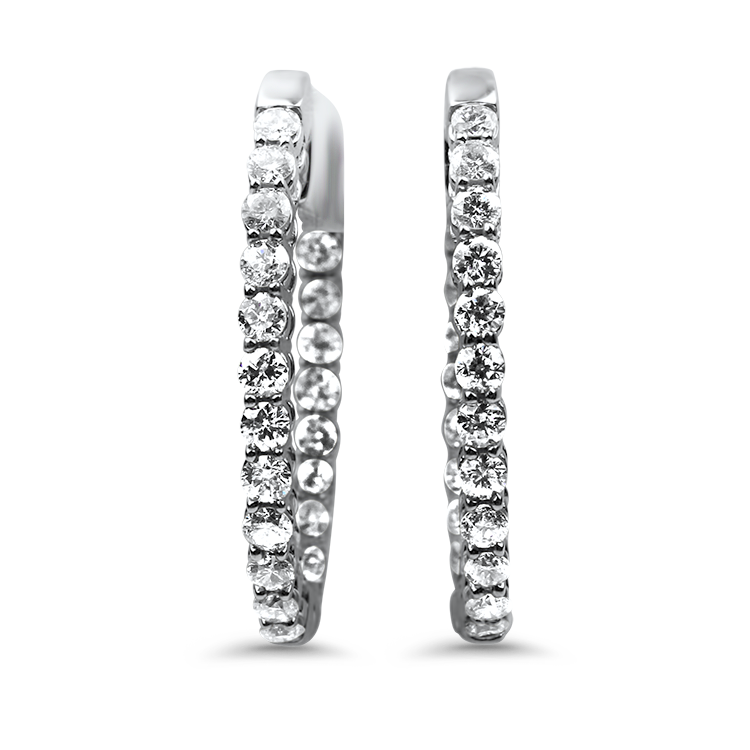 PAGE Estate Earring Estate 14K White Gold Diamond Hoop Earrings