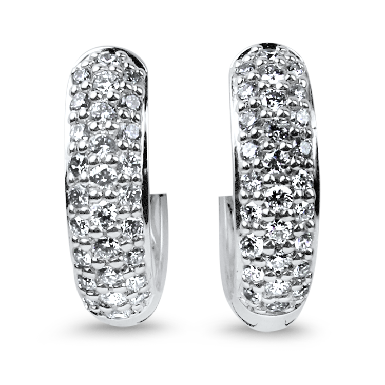 PAGE Estate Earring Estate 14K White Gold Diamond Huggie Hoop Earrings