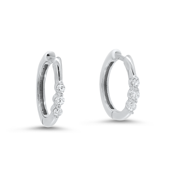 PAGE Estate Earrings Estate 14k White Gold Diamond Huggie Hoop Earrings