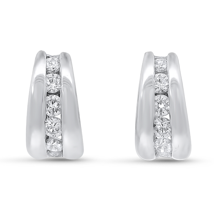 PAGE Estate Earrings Estate 14K White Gold Diamond Huggie Hoop Earrings