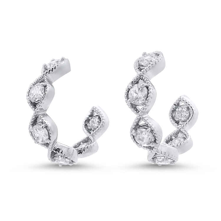 PAGE Estate Earrings Estate 14k White Gold Diamond Milgrain Inside-Out Hoop Earrings