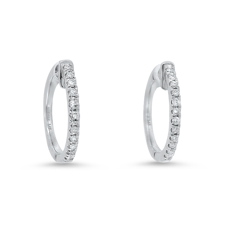PAGE Estate Earrings Estate 14k White Gold Diamond Mini Hoop Earrings