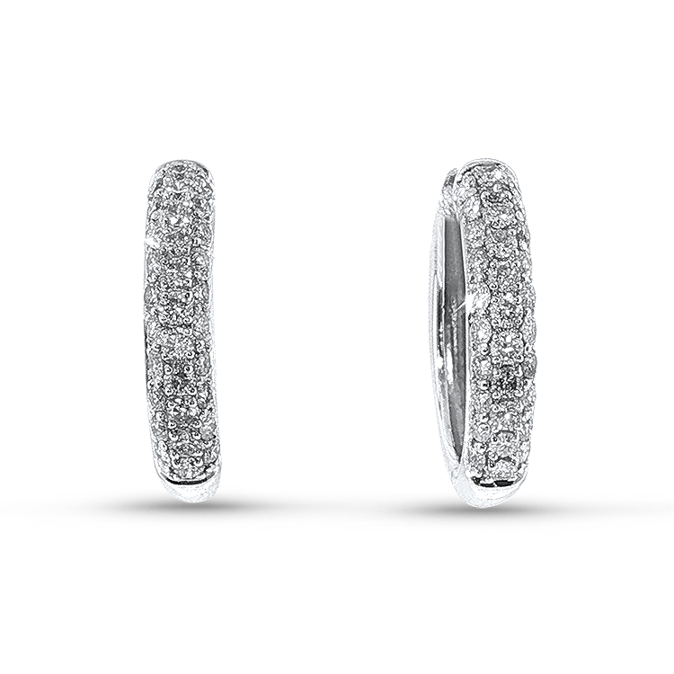 PAGE Estate Earrings Estate 14K White Gold Diamond Pavé Huggie Earrings - 1.55ctw