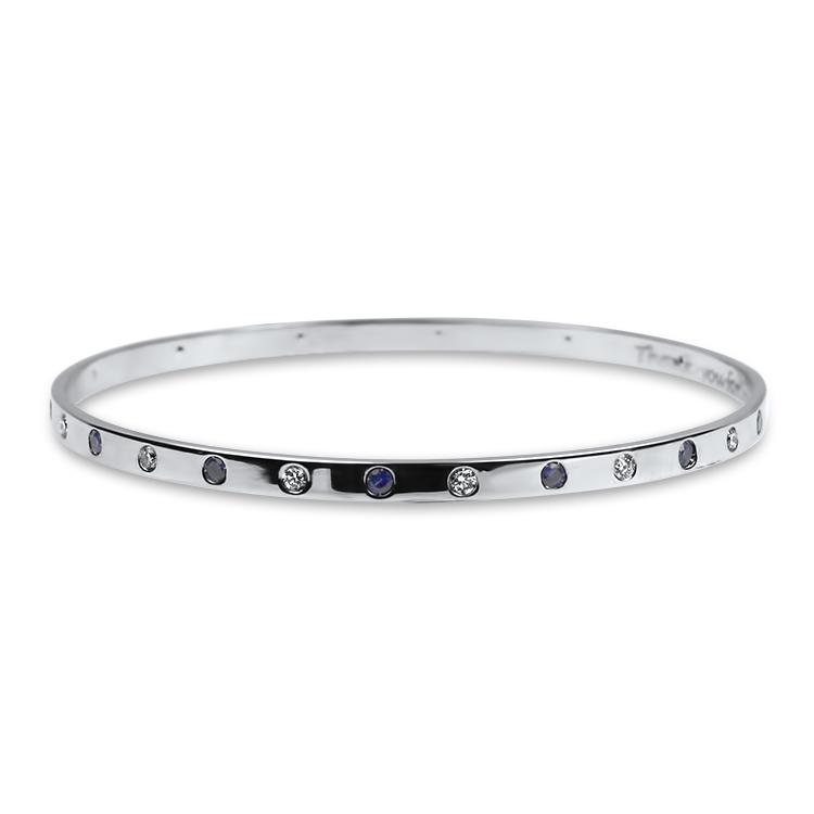 Estate 14K White Gold Diamond Sapphire Bangle Bracelet Springer s