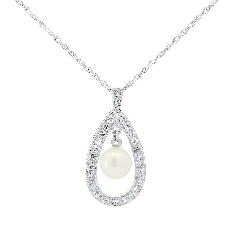 Estate 18k White Gold Half Pearl and Diamond Halo Necklace Springer #39 s Estate 18k White Gold Half Pearl and Diamond Halo Necklace Springer #39 s