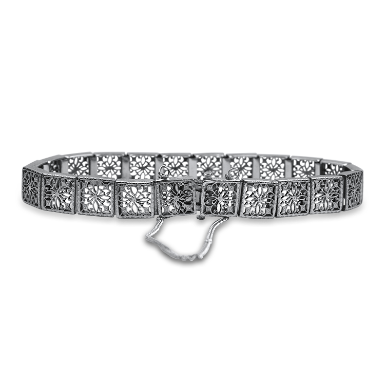 PAGE Estate Bracelet Estate 14K White Gold Edwardian Filigree Bracelet