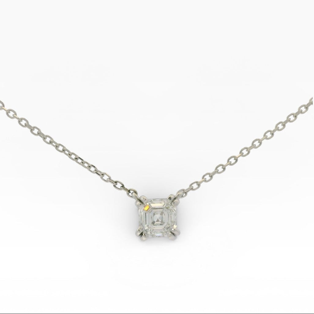 PAGE Estate Necklaces and Pendants Estate 14K White Gold Emerald-Cut Diamond Solitaire Necklace - 0.51ct