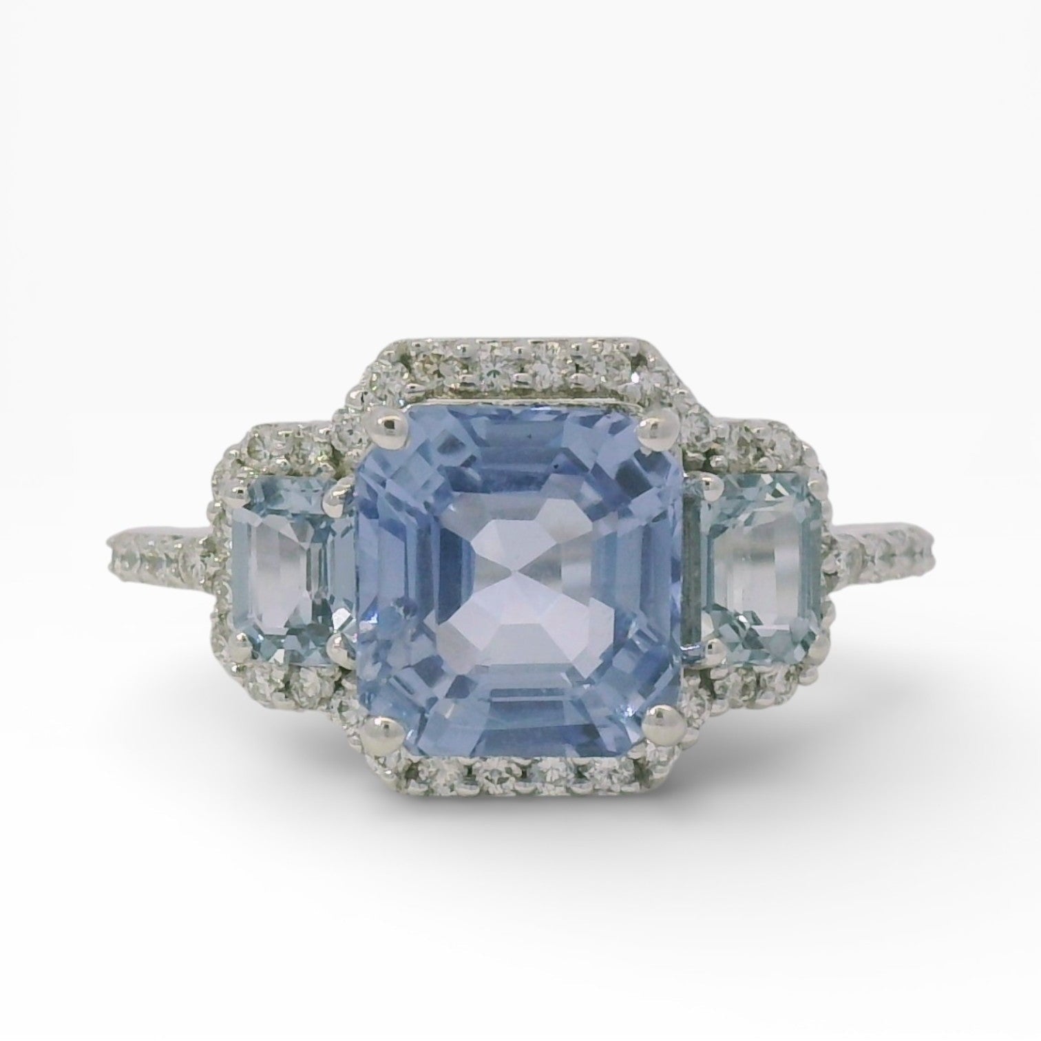 PAGE Estate Ring Estate 14K White Gold Emerald-Cut Sapphire & Diamond Ring 6