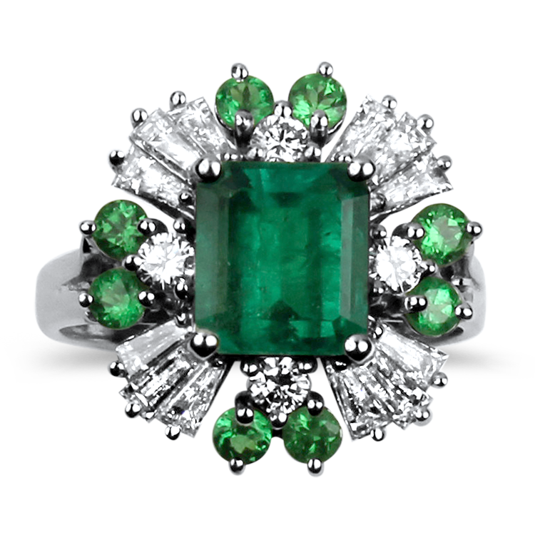 PAGE Estate Ring Estate 14K White Gold Emerald & Diamond Ring 8