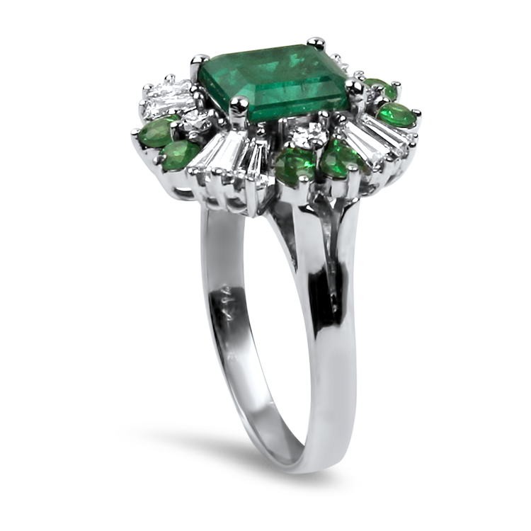 PAGE Estate Ring Estate 14K White Gold Emerald & Diamond Ring 8