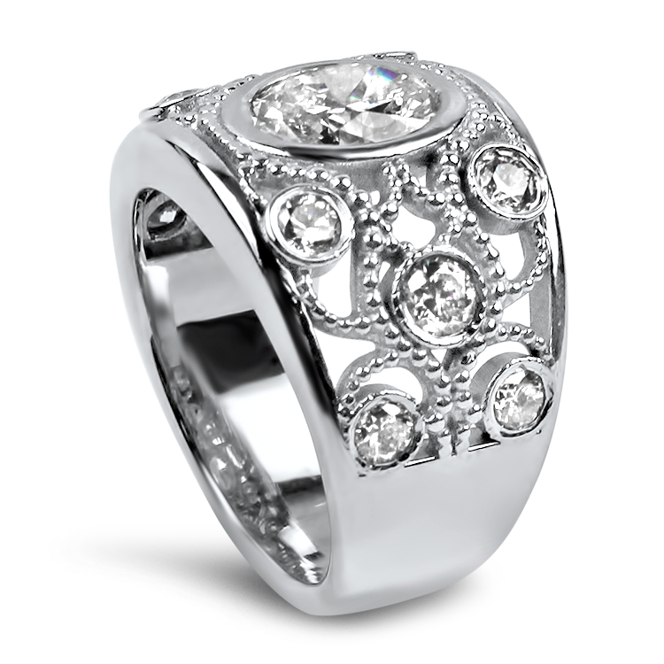 PAGE Estate Wedding Band Estate 14k White Gold Fancy Diamond Ring 7