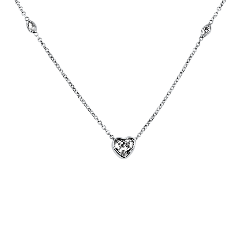 PAGE Estate Necklaces and Pendants Estate 14K White Gold Heart-Shaped Diamond Necklace