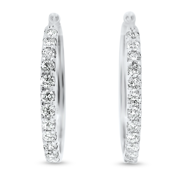 PAGE Estate Earring Estate 14k White Gold High Polish Diamond Hoop Earrings