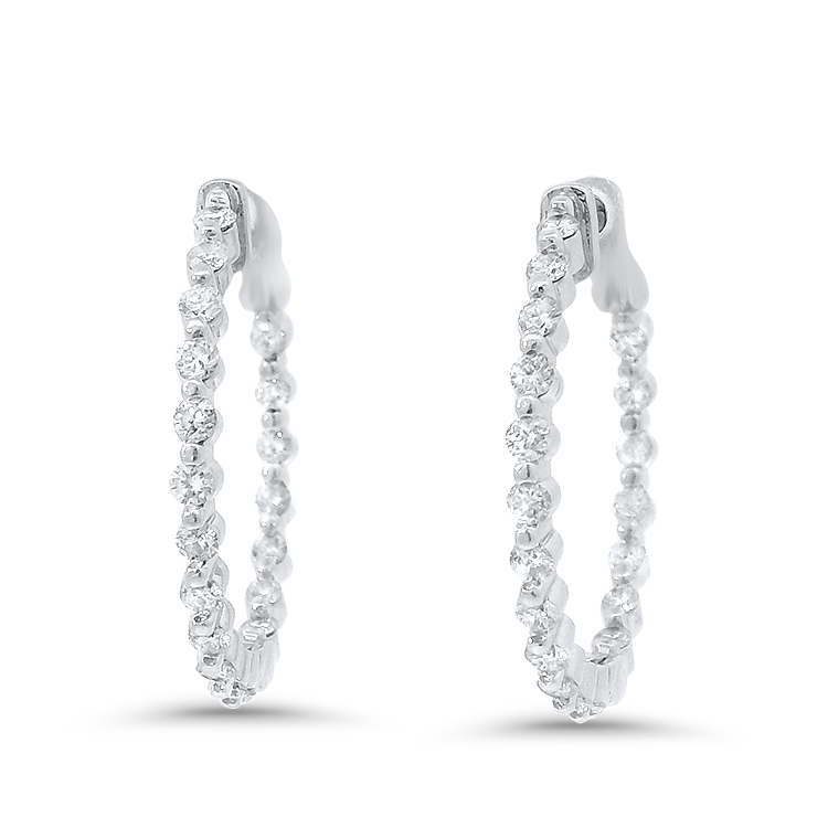 PAGE Estate Earrings Estate 14k White Gold Inside-Out Diamond Hoop Earrings