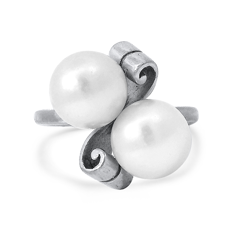 PAGE Estate Ring Estate 14K White Gold Mikimoto Cultured Pearl Bypass Ring 5.25