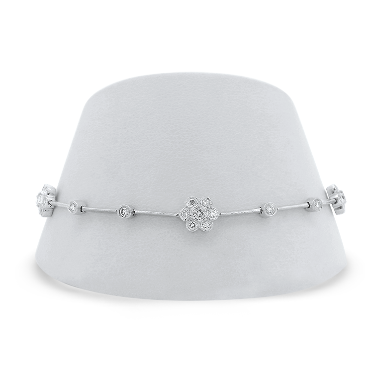 PAGE Estate Bracelet Estate 14k White Gold Milgrained Floral Diamond Bracelet