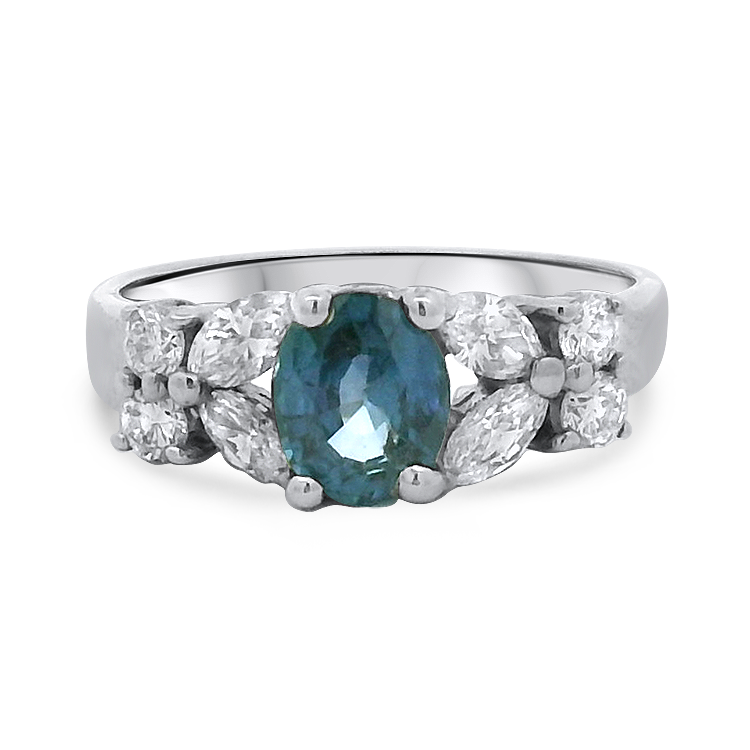 PAGE Estate Ring Estate 14k White Gold Oval Sapphire & Diamond Ring 6.25