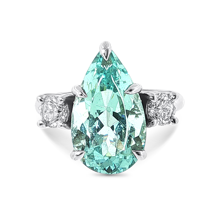 PAGE Estate Ring Estate 14K White Gold Pear Aquamarine & Diamond Three-Stone Ring - 4.67ct