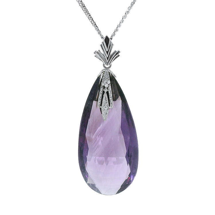 PAGE Estate Necklaces and Pendants Estate 14K White Gold Pear-Shaped Amethyst Amulet Pendant