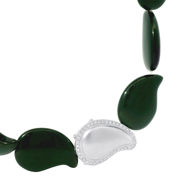 PAGE Estate Necklaces and Pendants Estate 14K White Gold Pear-Shaped Obsidian Beaded Necklace
