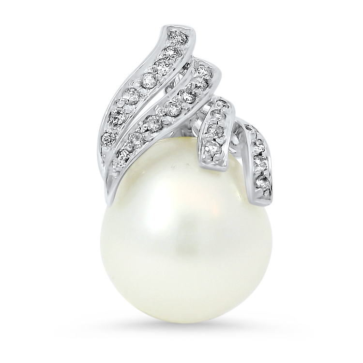 PAGE Estate Pendant Estate 14k White Gold Pearl and Diamond Pendant