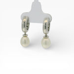 PAGE Estate Earrings Estate 14K White Gold Pearl Huggie Drop Earrings