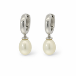 PAGE Estate Earrings Estate 14K White Gold Pearl Huggie Drop Earrings