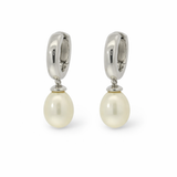 PAGE Estate Earrings Estate 14K White Gold Pearl Huggie Drop Earrings