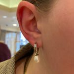 PAGE Estate Earrings Estate 14K White Gold Pearl Huggie Drop Earrings