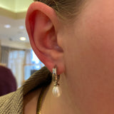 PAGE Estate Earrings Estate 14K White Gold Pearl Huggie Drop Earrings