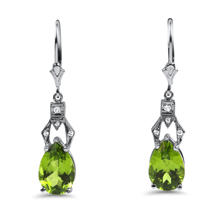 PAGE Estate Earrings Estate 14k White Gold Peridot & Diamond Drop Earrings