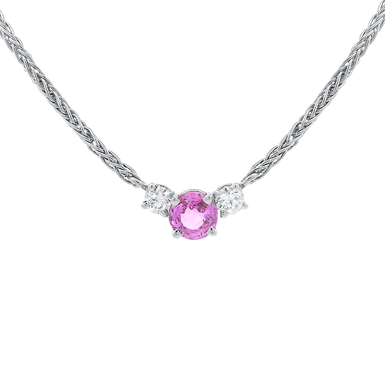 PAGE Estate Necklaces and Pendants Estate 14k White Gold Pink Sapphire & Diamond Station Necklace